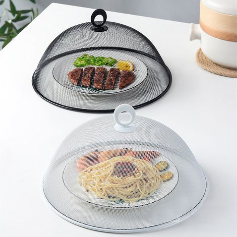 Couvercle alimentaire en maille fine rotatif à 180°, grille de protection en fer avec poignée pour salle à manger, blanc, moyen, rond. (1/5)