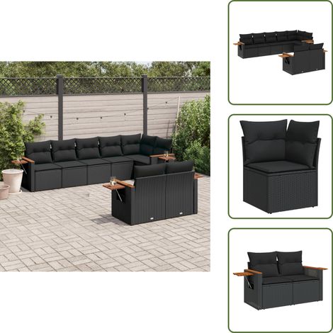 8-tlg. Garten-Sofagarnitur mit Kissen Schwarz Poly Rattan - Gartensofas - Outdoor Möbel - Lounge Set - Gartenlounge - Rattan Gartenmöbel (1/5)