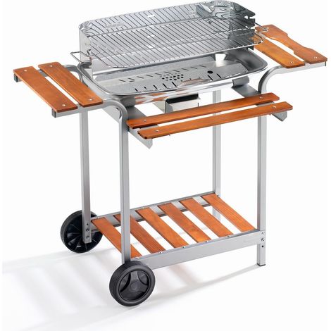 Barbecue à charbon en acier inoxydable avec grille chromée réglable en 4 positions Made in Italy