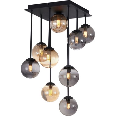 QAZQA Lampada da soffitto athens - Moderno - Metallo,Vetro - Nero/Oro - Quadrato/Sfera Max. 9 x Watt