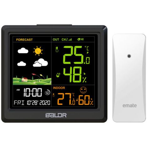 Station météo sans Fil, Thermomètre Hygromètre Baromètre Intérieure Extérieure avec Capteur LED Ecran Rétro-éclairage Horloge Numérique Alarme et Snooze Affichage Heure Date Jour