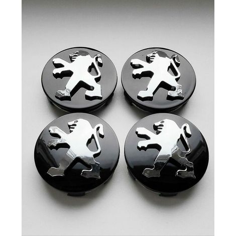 Schwarze Leichtmetallfelgen-Nabenkappen für Peugeot, 4er-Set, 60-mm-Nabe, passend für die Modelle 106, 107, 206, 207, 306 und 307.