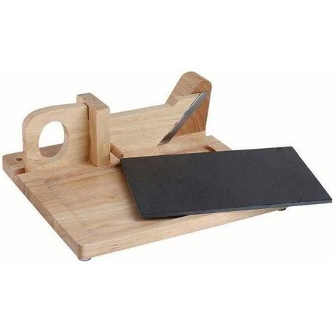 Guillotine a saucisson - LIVOO - MEC127 - En hévéa et plateau en ardoise - Lame acier inoxydable - Sécurité