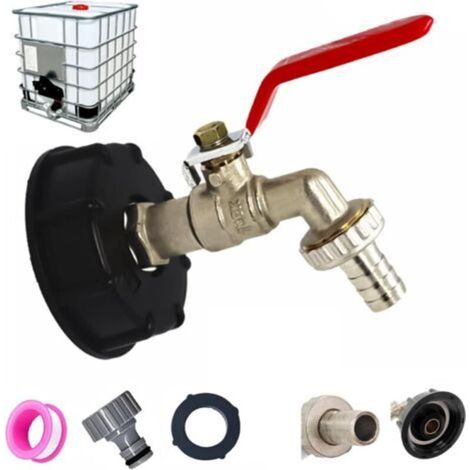 Robinet Cuve 1000l S60x6 IBC Raccord Robinet Avec Raccord De Tuyau 1/2" Adaptateur De Recuperateur Eau De Pluie Robinet de Jardin En Laiton (1/2", Lot de 1)