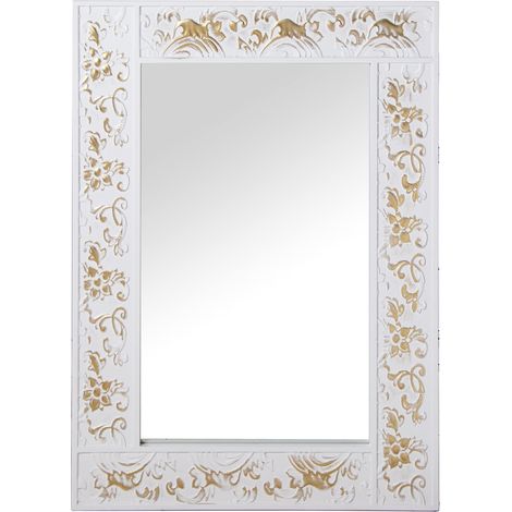Miroir Mural rectangulaire en Bois gaufré Blanc et doré 60 x 3 x 90 cm (1/2)