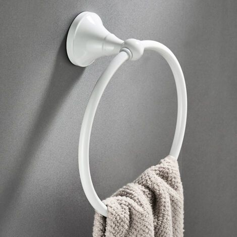 Sollbry Anneau porte-serviettes en laiton, finition blanche, support de suspension pour accessoires de salle de bains, montage mural
