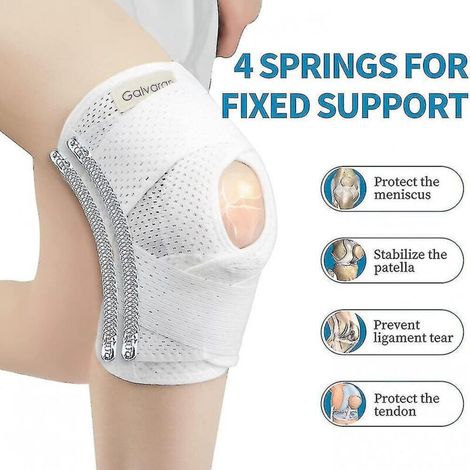 Galvaran Knieorthese mit seitlichen Stabilisatoren zur Rehabilitation nach Meniskusriss, Kreuzband- oder Innenbandruptur oder arthritischen Läsionen, atmungsaktiv und verstellbar – weiß – XL (1/4)
