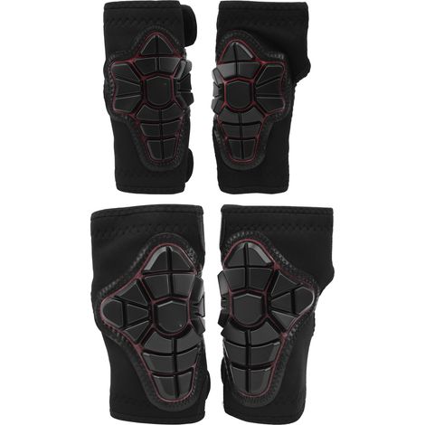 Équipement de protection pour vélo d'équilibre enfant, coudières et genouillères ouvertes, noir et rouge. (1/5)