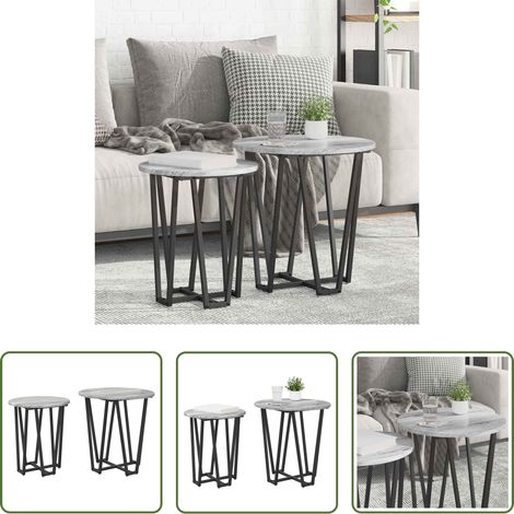 Holzbeistelltisch - Beistelltisch-Set 2 pcs Grau Sonoma und Schwarz (1/5)