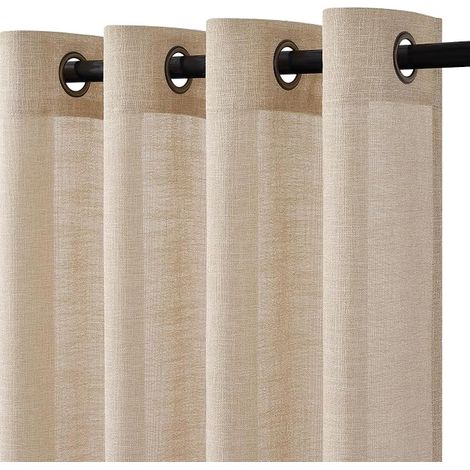 Light Brown Linen Curtain, Curtain 140 x 225 cm, Living Room, Bedroom, Translucent Draperies with Eyelets, Dressing Room, Kitchen, Door Window (1/5)