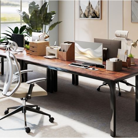 Escritorio para ordenador (200x60x75 cm), superficie amplia, espacio para las piernas, estilo industrial, tablero de madera ingeniería, marrón rústico (1/5)