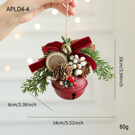 Suspension de Noël cloche rouge, nœud velours rouge, petite cloche, pomme de pin et cannelle