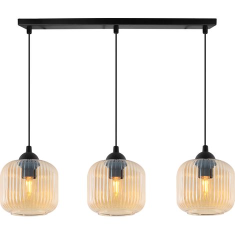 LAMPADA A SOSPENSIONE RIFFLE NERA 3 PARALUME MIELE PIATTO CILINDRO E27 (1/5)