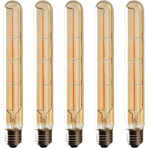 Lot de 5 Ampoules T30 Long Tube, Filament LED Edison, 4W, Équivalent Incandescence 40W, Culot E27, Blanc Chaud 2200K, 400LM, Verre Ambré Pour Décorative Ampoule, AC 220-240V, Non dimmable (1/5)