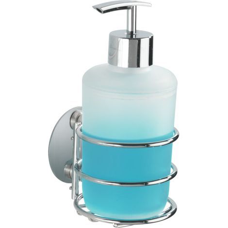 Distributeur de savon liquide mural WENKO Turbo-Loc®, installation sans perçage, plastique et acier, capacité 285 ml, 7,5 x 16,5 x 9 cm, blanc brillant (1/5)