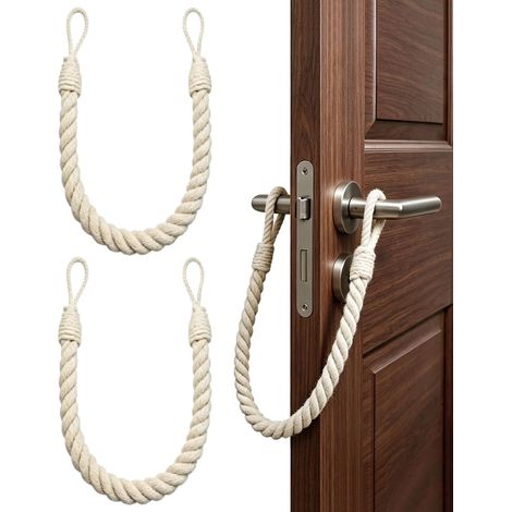 Corde bloque-porte/Protège-doigts (lot de 2), corde d'arrêt de porte en coton de 60 cm (protège les animaux et les doigts des enfants), empêche les portes de claquer inopinément – Blanc (1/5)