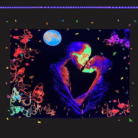 Squelette The Kissing Lovers Poster Black Light, Néon mur suspendu pour la fête de décoration murale (150 cm x 130 cm) (1/5)