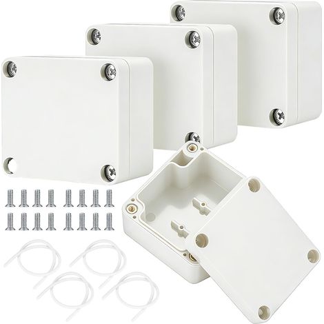 4 Boîtes de dérivation étanche IP65 extérieur, Boîte de câble en plastique blanc à poser, Boîtier vide de distribution pour électronique extérieure 63x58x35mm (1/5)