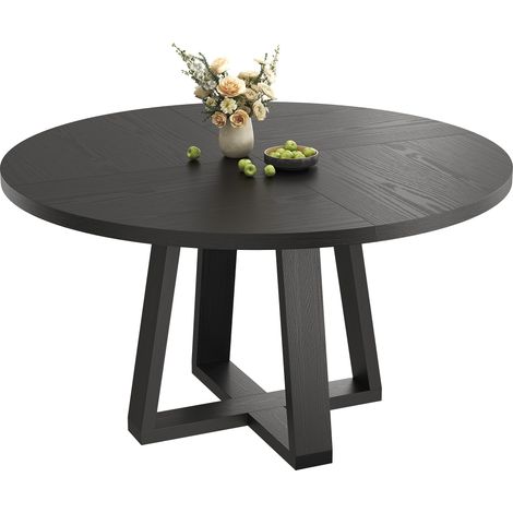 GARVEE -Table Ronde 120 cm Salle à Manger 4-6 Personnes Noire Pied Central Bois Cuisine Salon(Noire) (1/5)