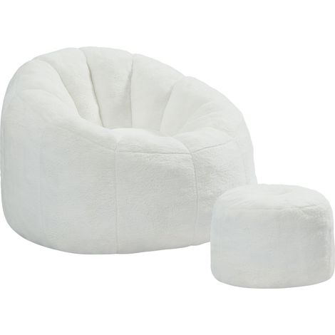 Pouf moelleux à motif floral pour adultes avec repose-pieds, emballé sous vide, aucun montage requis, idéal pour le salon, la chambre et le balcon, blanc crème (1/4)