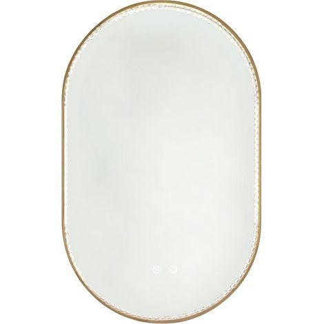 Miroir de salle de bain ovale LED 50x80 cm cadre doré brossé, anti-buée, 3 couleurs réglables (1/5)