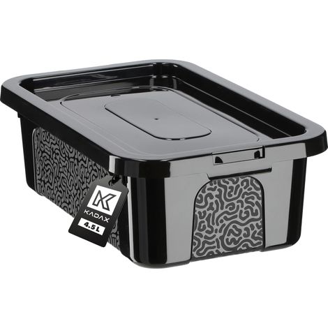 Contenedor de almacenamiento, capacidad de 4,5 L, tapa con cierre, uso versátil, diseño rectangular, disponible en negro o transparente. (1/5)