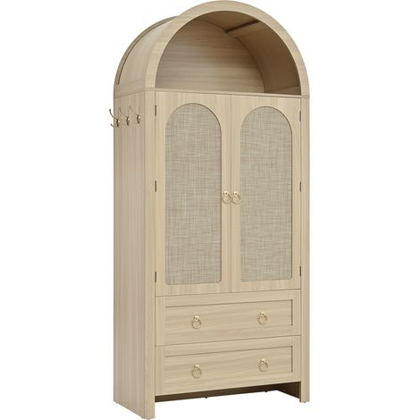 Aparador vintage con arco y ratán MDF color roble 80 x 40 x 180 cm (1/5)