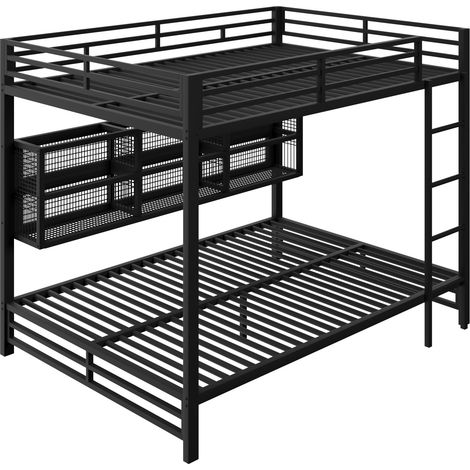 Letto a castello in metallo 140 x 200 con vani portaoggetti e luce LED, nero (1/5)