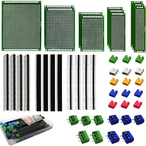 48Pièces Circuit Imprimé Double Face Kit, Double Face PCB Prototype Boards, soudable PCB plaque prototypage pour Arduino projets électroniques DIY