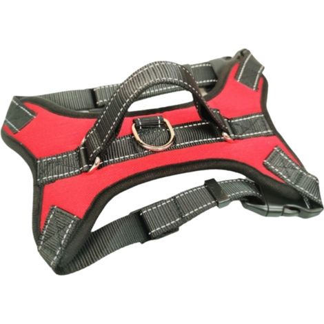 Harnais anti-traction pour chien, réfléchissant et réglable, avec 2 crochets métalliques pour laisse et poignée de dressage souple (1/5)