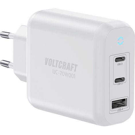 VOLTCRAFT UC-70W001 Chargeur USB 70 W 1x USB-A, 2x USB-C® Fast Charge, USB PD 3.2 blanc intérieure G (1/5)
