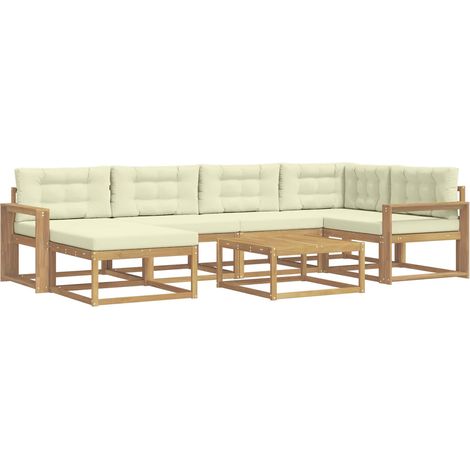 Conjunto de sofás de exterior 7 uds. 6 plaza Blanco y Crema vidaXL (1/5)