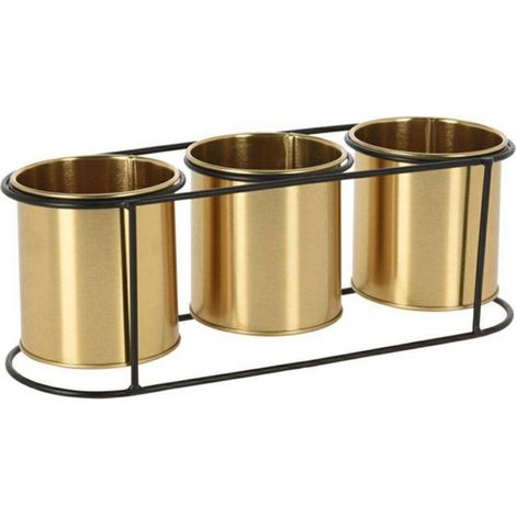 PROGARDEN macetero &43 3 macetas doradas 10 cm , Macetero &43 3 macetas doradas 10 cmMacetero y macetas de metalApto para interior y exteriorMacetas de 10 cmMedidas: 33 (1/2)