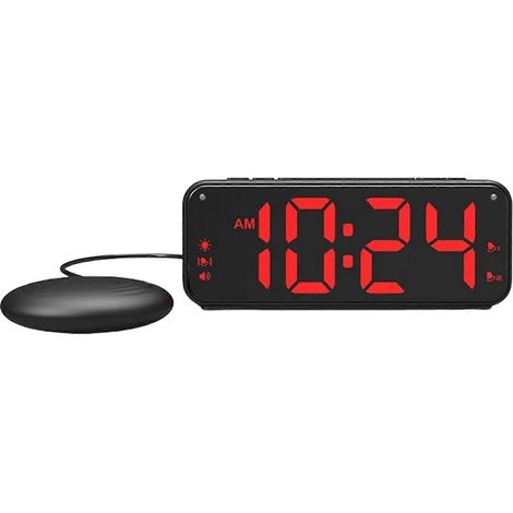 Réveil rechargeable USB avec vibromasseur pour matelas, vibration puissante, convient aux étudiants et aux professionnels, lumière noire et rouge. (1/5)