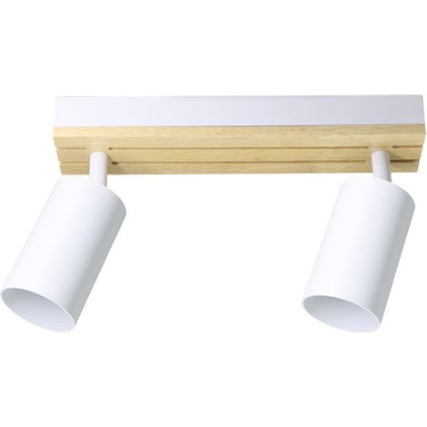 Regleta Waikato 2xGU10 blanco/madera orientable 16,5x26x5,5 cm