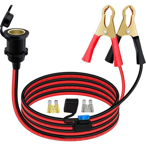 Allume Cigare avec Pince 12V 24V Pince Crocodile Allume Cigare14AWG 20A Avec Couvercle Etanche et Filetage de Montage (2 m) (1/5)