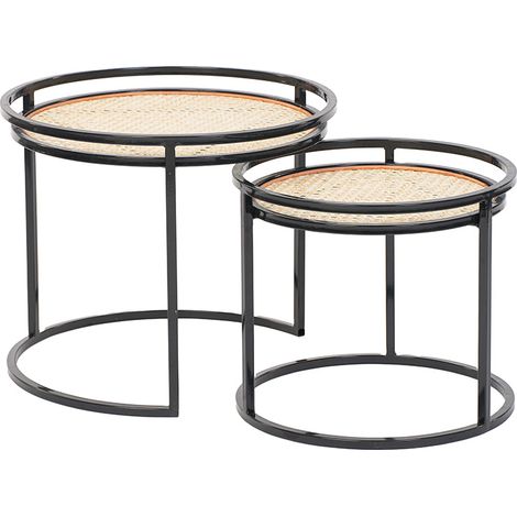 Tables gigognes (lot de 2) - Métal et rotin - BARI - Noir (1/3)