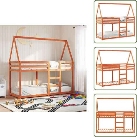 The Living Store Letto a Castello con Tetto Cera 80x200 cm Legno Massello Pino - Letto per bambini