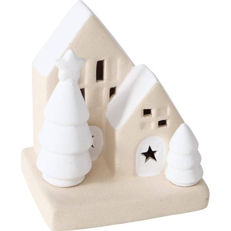 Dekofigur Haus aus Stein mit LED-Beleuchtung, 10,5 cm
