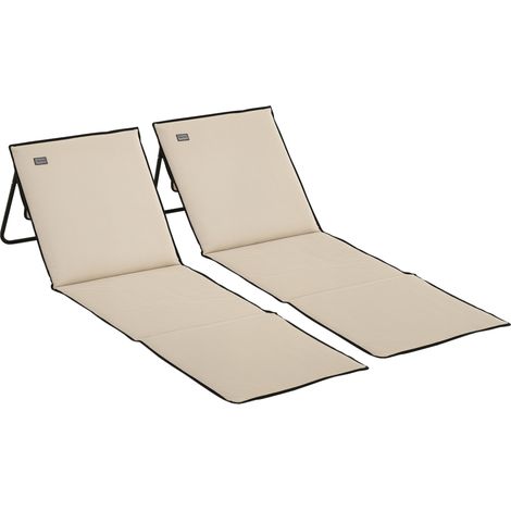 Set di 2 materassini da spiaggia imbottiti con schienale reclinabile in diverse posizioni, in acciaio e poliestere, beige.