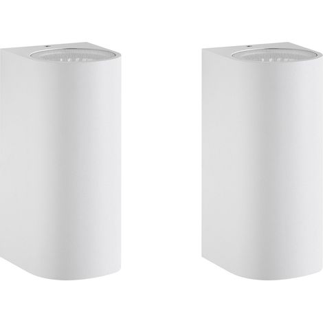 Set of 2 Outdoor Wall LED Light Lamps White Aluminium 21 cm External Modern Design Garden Patio LAZARO (1/5)