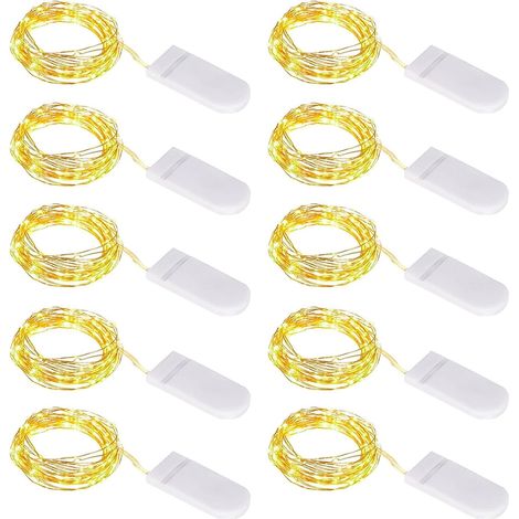 Blanc Chaud 10 Guirlande Lumineuse à Piles, 1M 10 LED Mini Guirlande LED Fil de Cuivre Fairy Lights Girlande Lumière, pour Décoration Noël Fête Mariage Jardin Terrasse Pelouse Maison