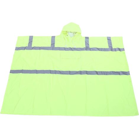 Fluorescent Yellow Oxford Cloth Rain Poncho with Adjustable Drawstring Hood and Front Pocket for Outdoor Work (1/5)
