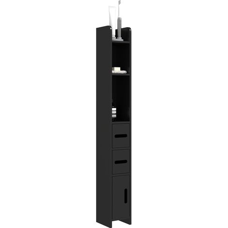 Meuble colonne de salle de bain armoire toilette haute avec étagères et placards - 15 x 17 x 120 cm noir