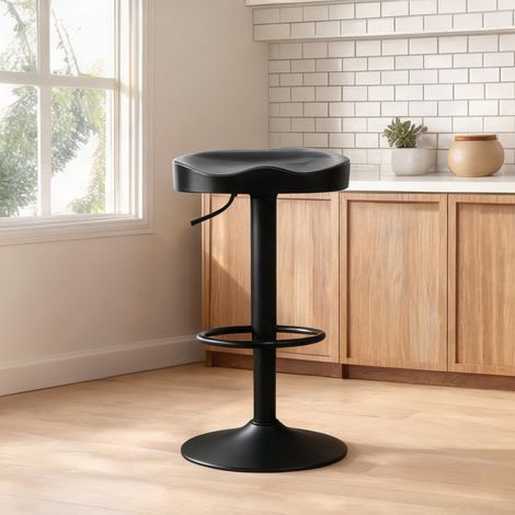 Tabouret de bar moderne en bois massif et métal noir hauteur (1/5)