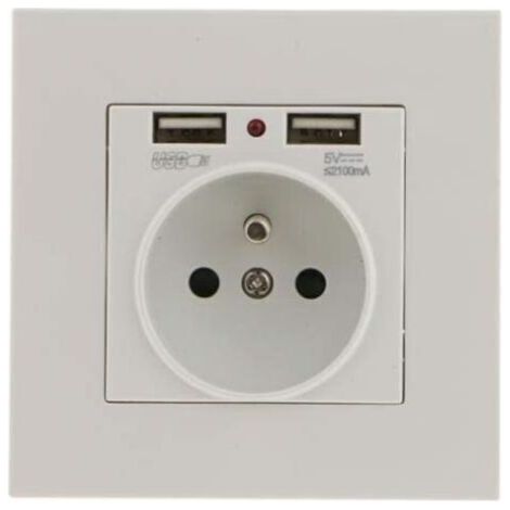 UlisemLot de 2 Prises Murales, Prise Electrique Murale avec Double USB 5V/2100mA, Prise Encastrable avec 2 Ports de USB Pratique et Manialble