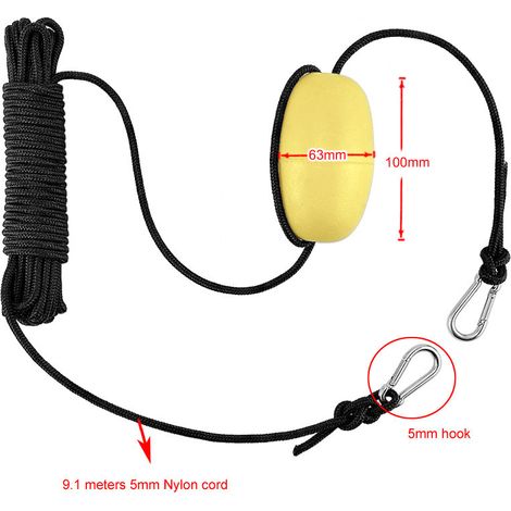 Ancre de remorquage transfrontalière en PVC avec flotteur, corde d'ancre de pêche, ancre de mer, ensemble de flotteurs de freinage pour kayak et bateau pneumatique - Corde noire avec bouée - Corde d'a (1/3)