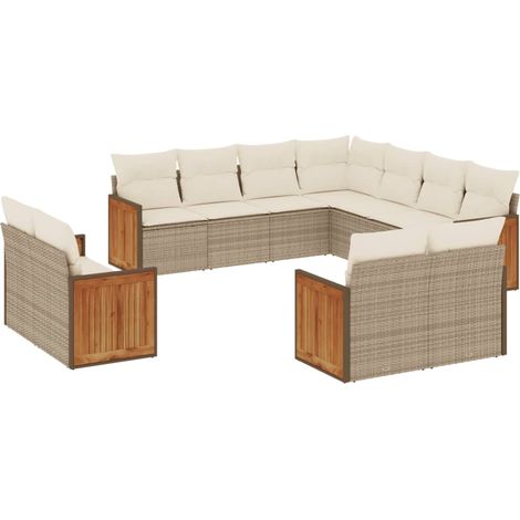 Maison Exclusive - Set Divani da Giardino 11 pz con Cuscini Beige in Polyrattan (1/5)