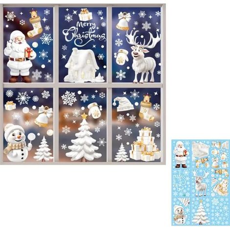 STICKERS DE NOEL Lot de 9 NoëL Autocollants Fenetre, Stickers Noel Fenetre Réutilisable Amovible Statique PVC Grand Autocollants (1/5)