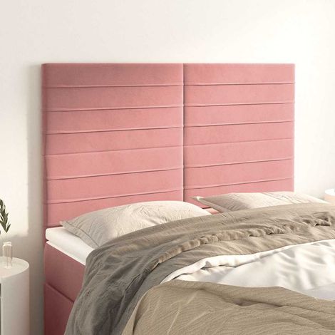 Tête de lit 144 cm en velours rose, hauteur réglable, pieds en bois, 18.86kg - PANGIVO (1/5)